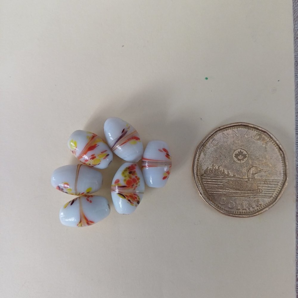 Six Floral Porcelain Beads
